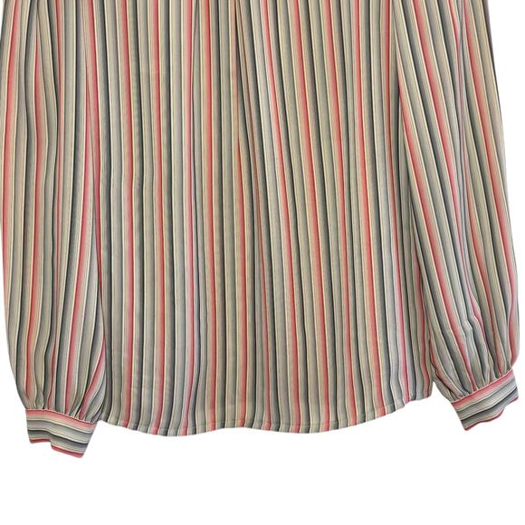 Vintage Lady Arrow Size 8 Made in Korea Striped Button High Collar Blouse - Picture 4 of 10